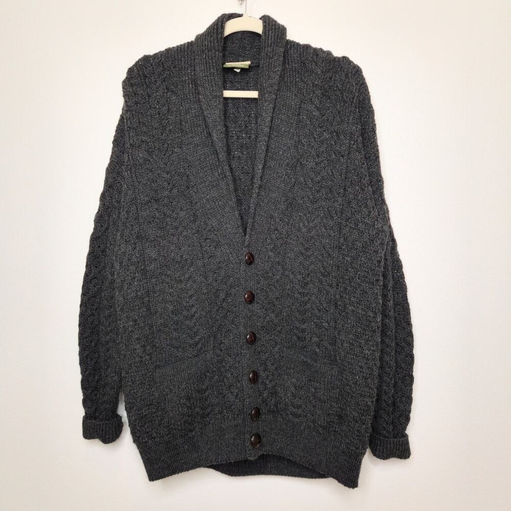 Vintage Carraig Donn Ireland Cable Knit Wool Cardigan Sweater Grandpa Fisherman